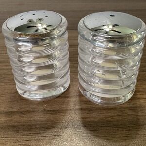 Vintage Cole And Mason England Ribbed‎ Lucite Salt & Pepper Shaker Set 2.75"